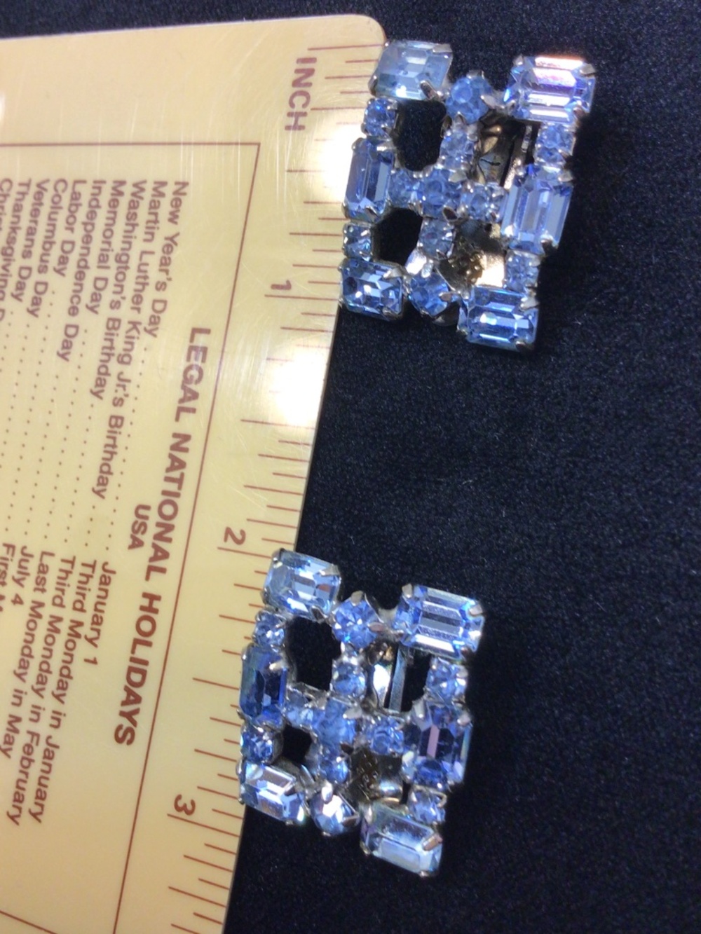Mid-century Light Blue Baguette Rhinestone Clip-on Earrings